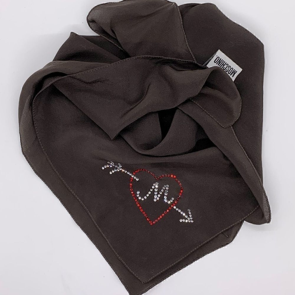 Vintage MOSCHINO Strass Logo Silk Scarf